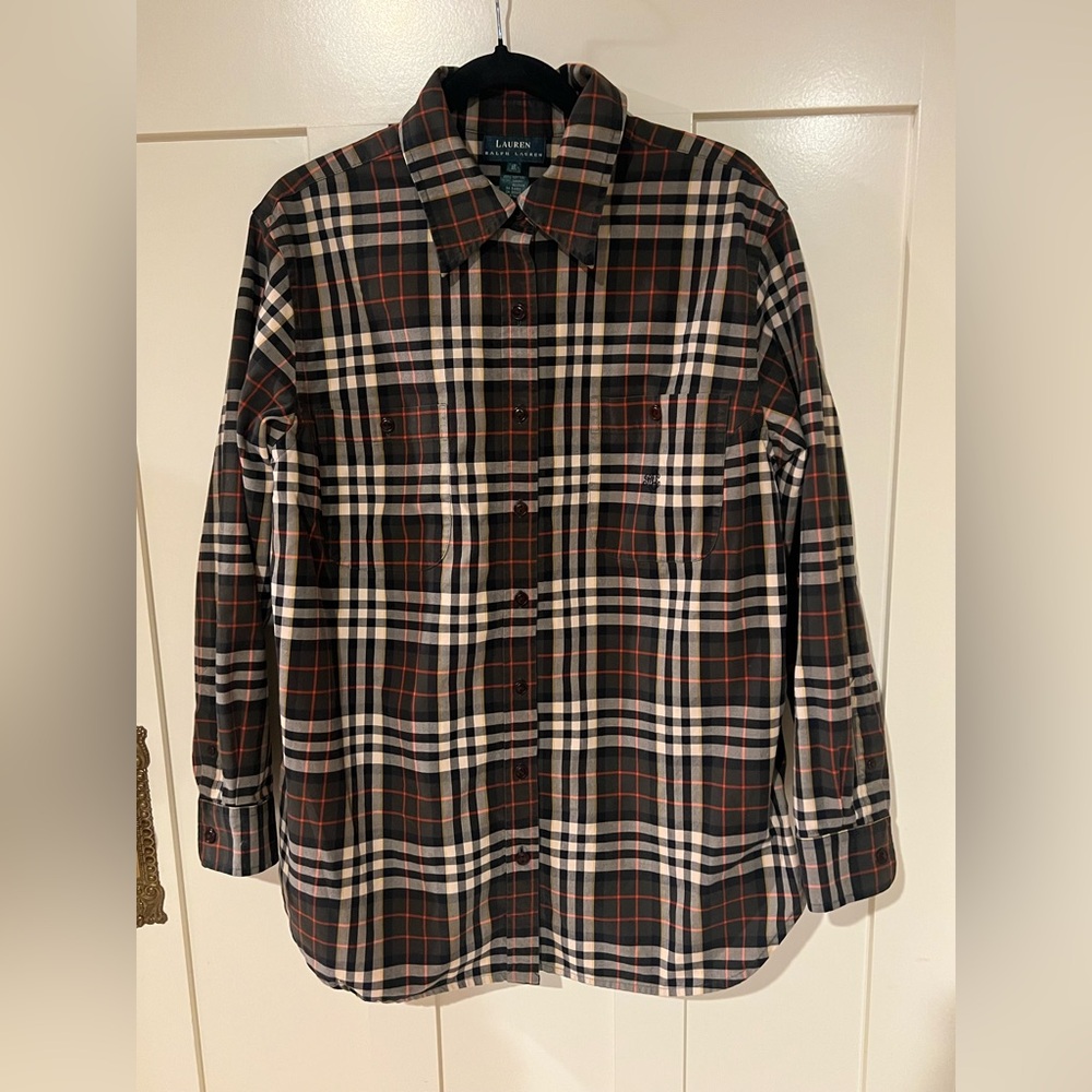 Lauren Ralph Lauren Women Plaid Button Down Shirt 100% Cotton Plus Size 1X